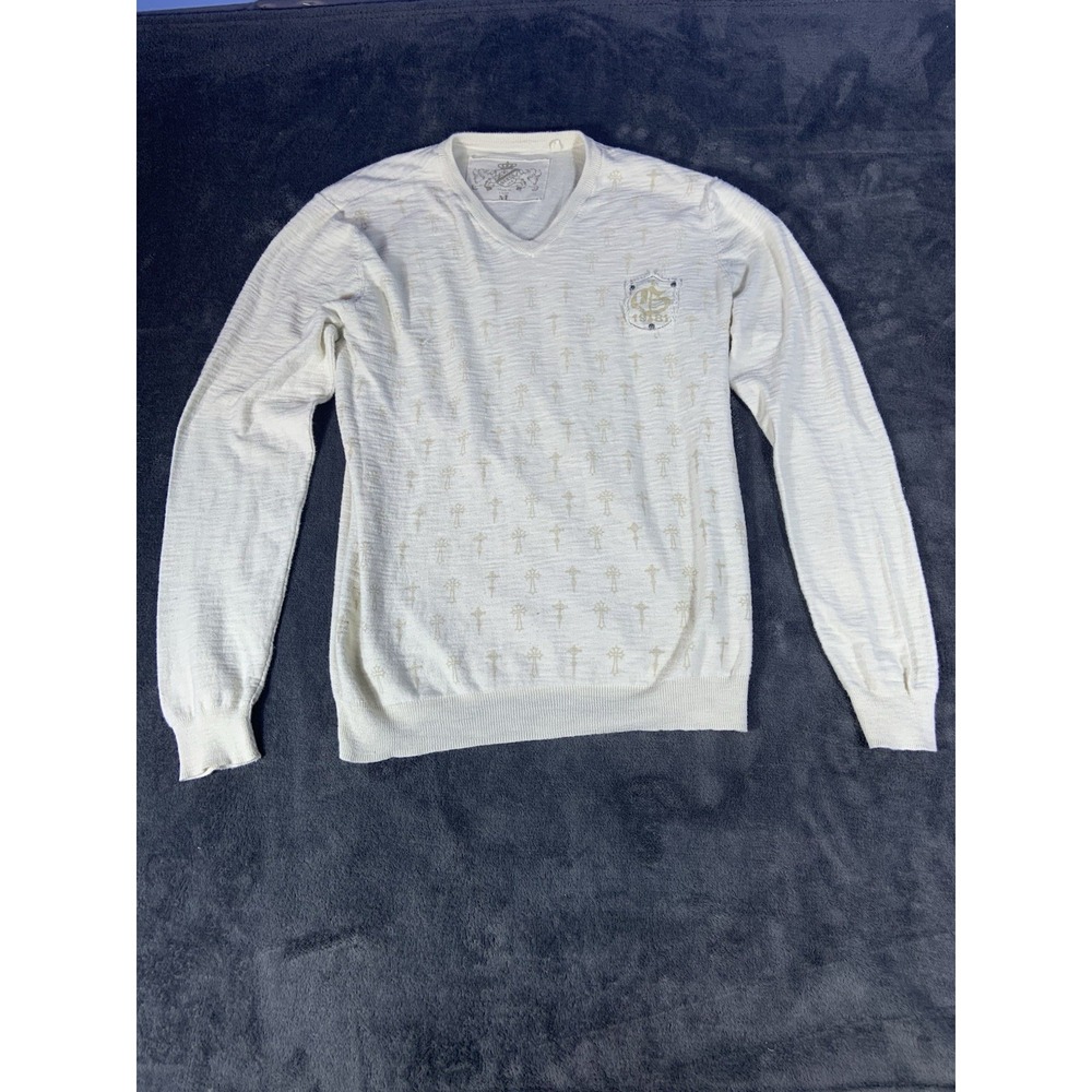 Y2K Guess Long Sleeve White Shirt All Over Print Crosses Women's Medium
